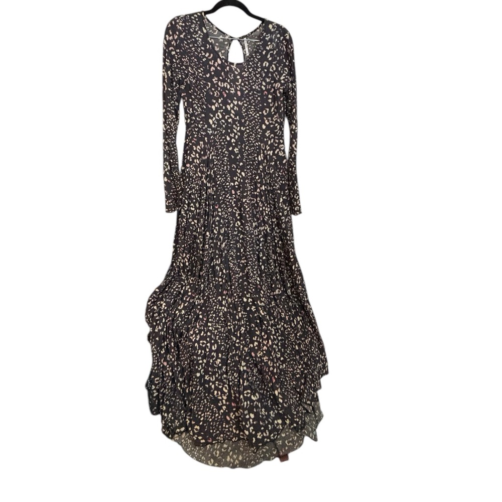 Free People First Kiss Black Animal Print Maxi Dress Gown XS - Picture 5 of 13